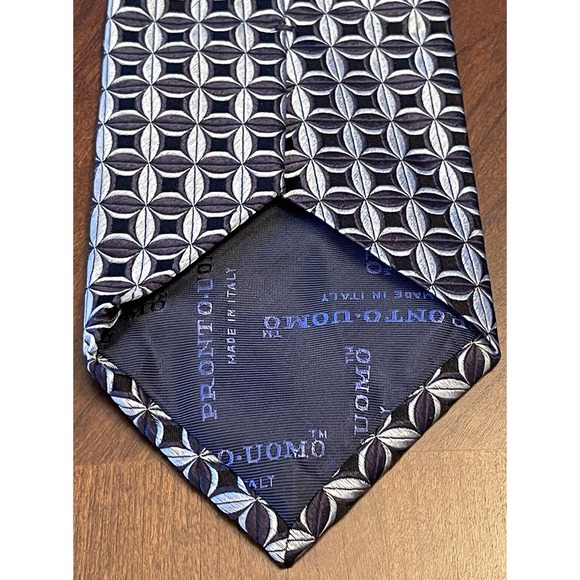 Pronto Uomo, Blue, 100% Silk, Men’s Neck Tie, Made In Italy - Picture 2 of 9